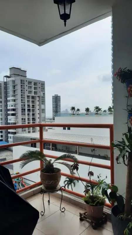 Private covered balcony overlooking Panama City skyline from PH Sol del Este Costa del Este