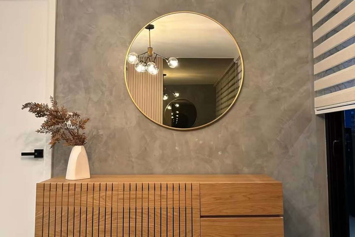 Modern kitchen with quartz countertop and Samsung appliances in smart apartment PH Living 73 Panama City