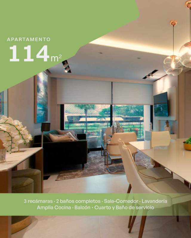 Open plan living and dining area with balcony access in Condado Country Club Panama City