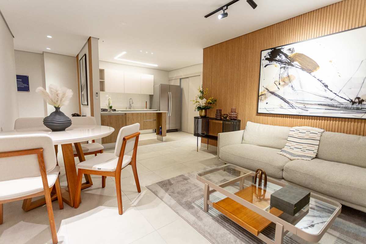 Open plan living and dining area with ceramic floors and balcony Mi Condado Panama