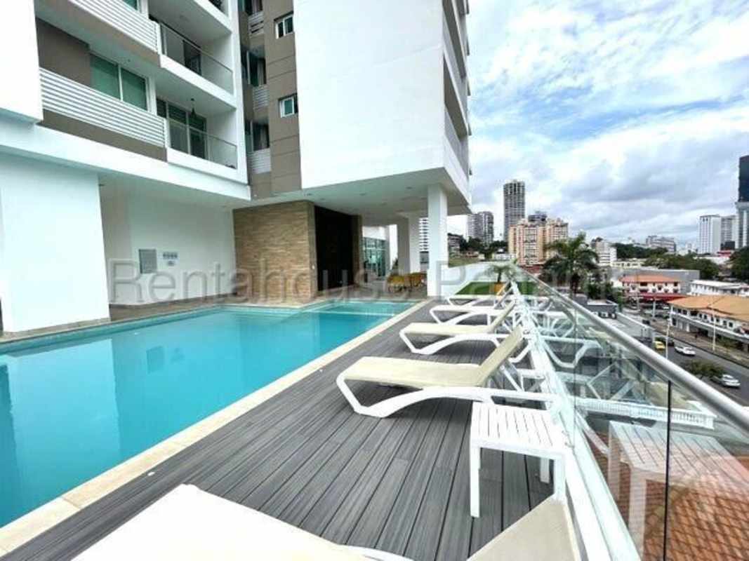 Spacious bedroom large window cityscape view PH Bella Vista Tower Panama City