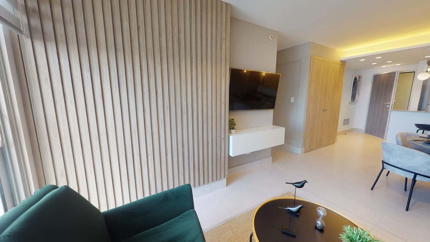 Open modular kitchen with granite countertops in Greenwood Towers Panama City