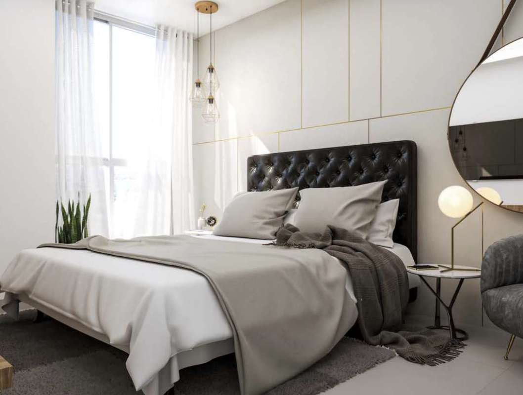 Luxury master bedroom large window city skyline view NEXT Tower Coco del Mar Panama