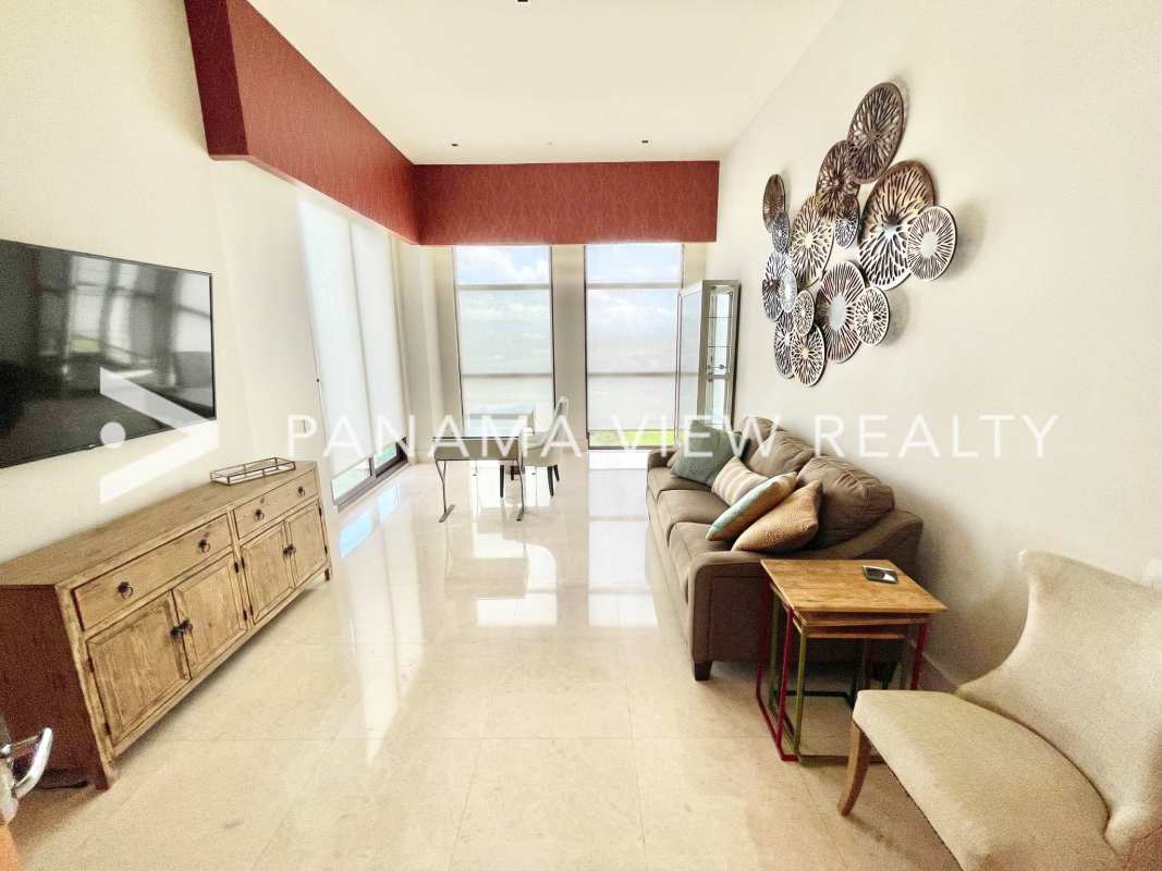 Marble bathroom with luxury tub shower double vanity penthouse Santa Maria Court Panama