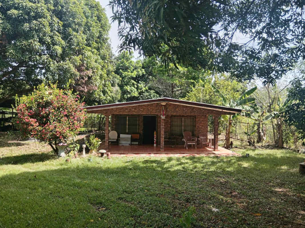 Rustic brick facade with covered porch and garden San Martin Pacora farm property Panama