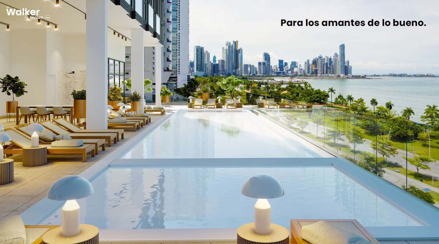 Infinity rooftop pool overlooking Pacific Ocean from The Walker Tower on Avenida Balboa Panama City