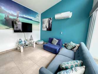 Covered outdoor lounge area on beach house for rent in PH Ibiza Beach San Carlos Panama