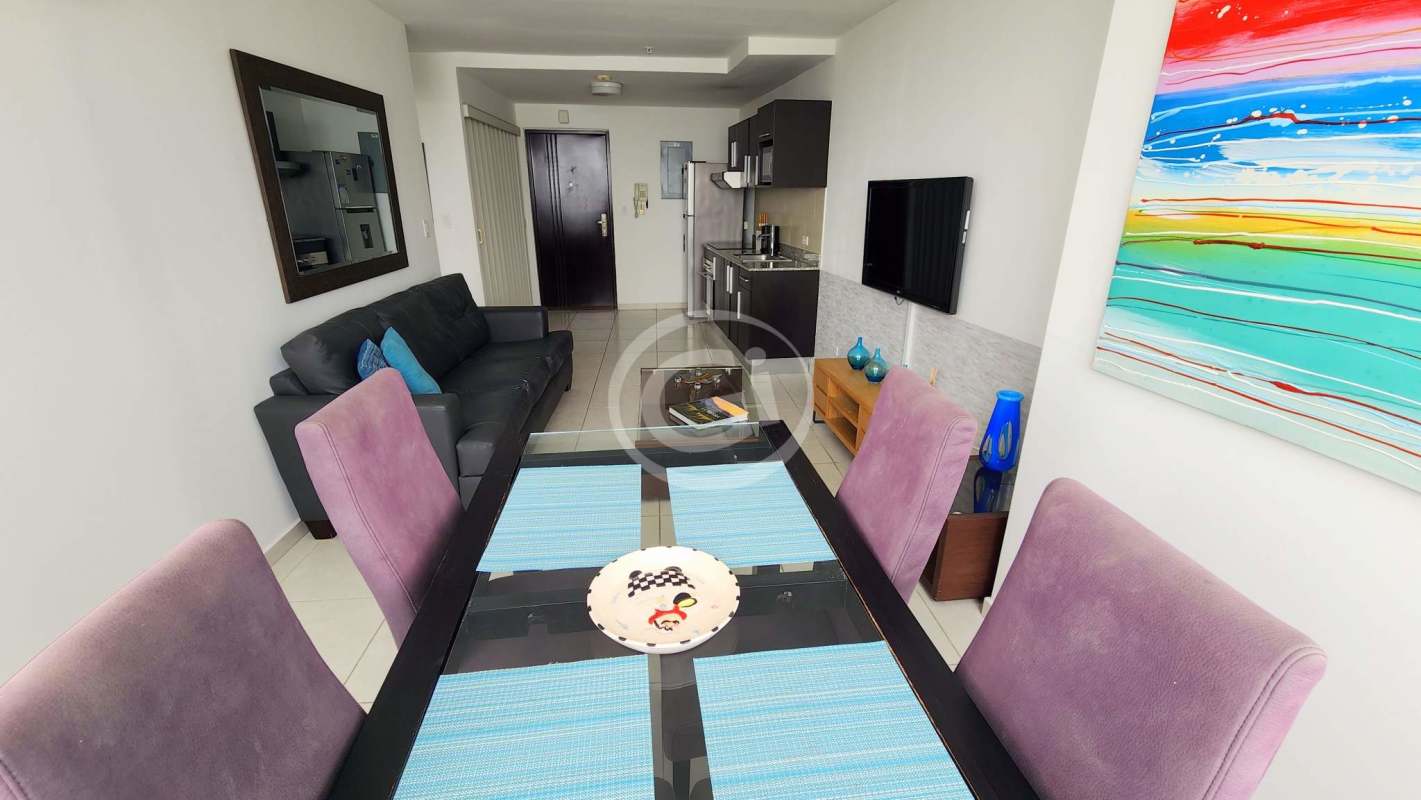 Furnished living space with city and ocean views at PH Bay View Panama