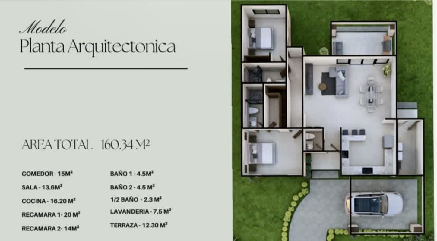Architectural floor plan of 2-bedroom mountain home in Los Volcancito Residences Boquete Panama
