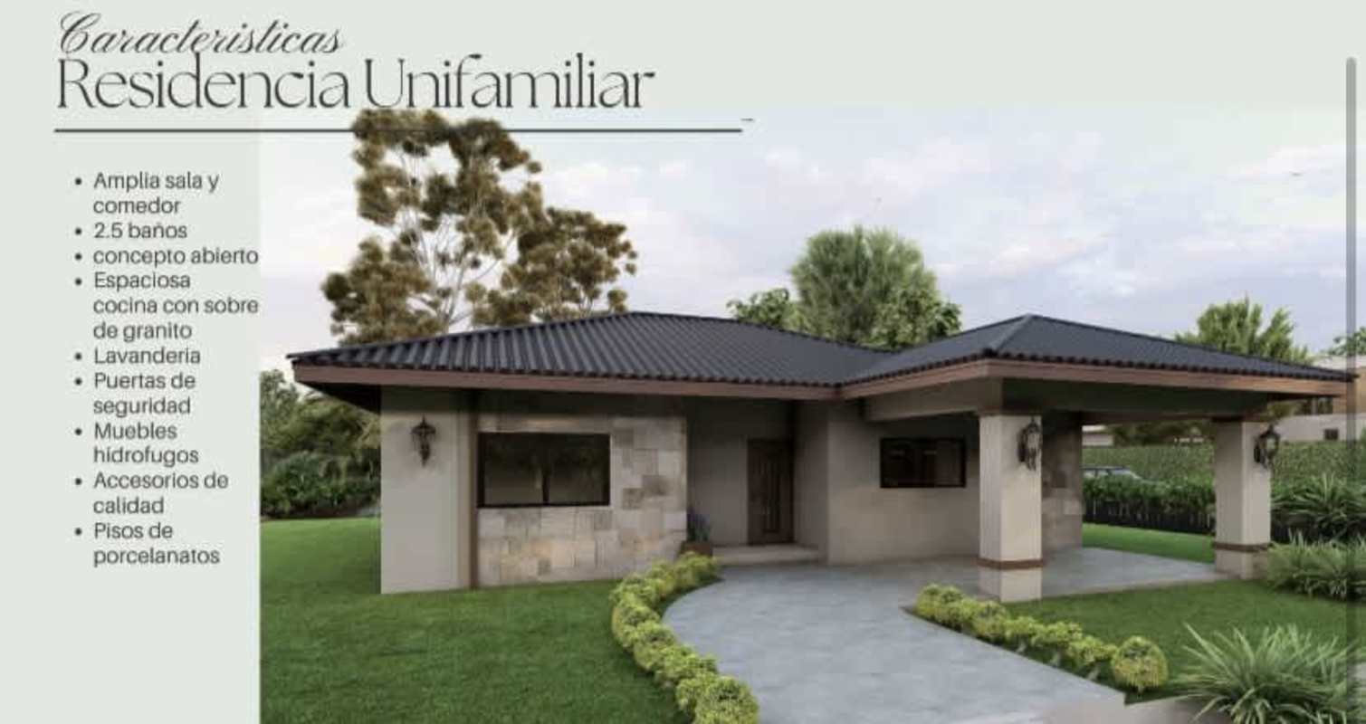 Contemporary single-family mountain home façade with carport and garden Los Volcancito Residences Boquete Panama