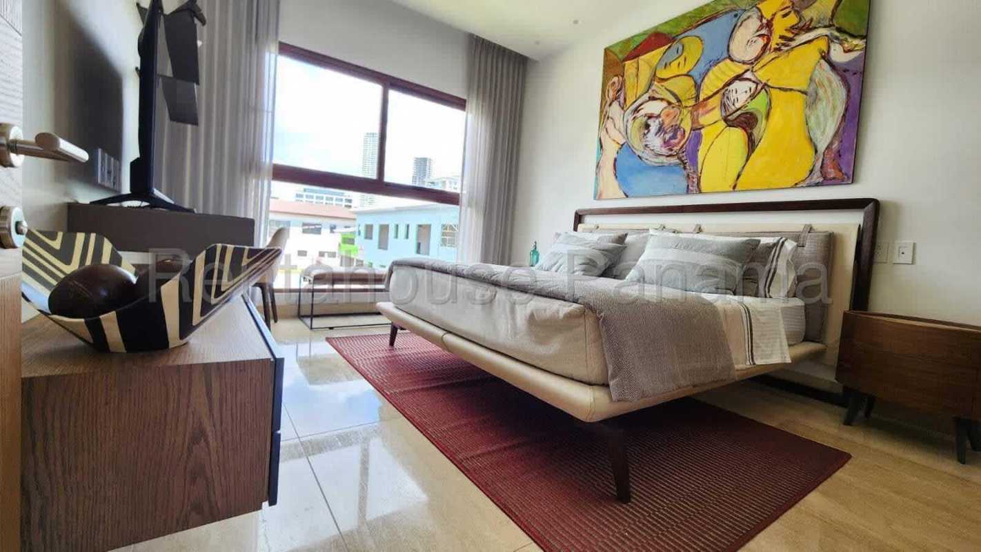 Contemporary bathroom with marble double vanity and glass shower luxury villa Santa Maria Panama