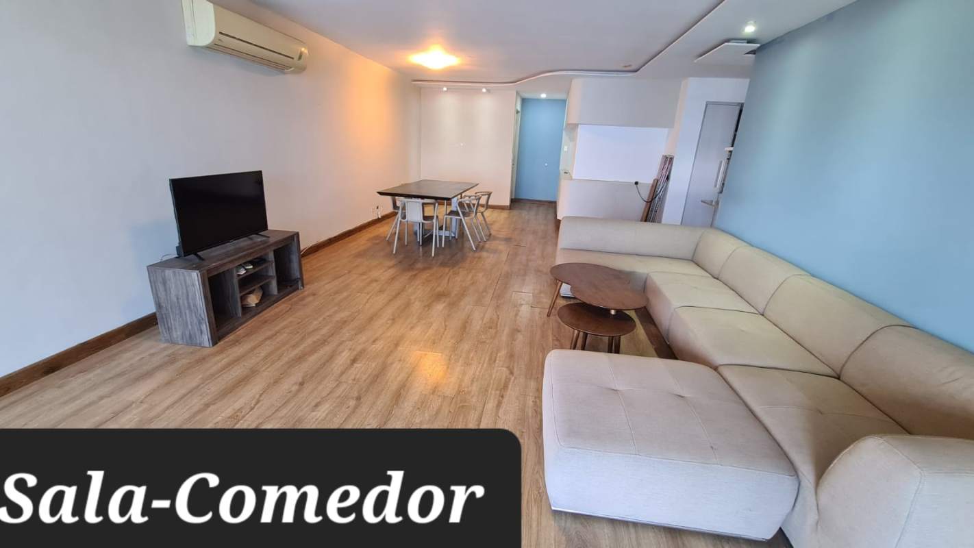 Closed kitchen with granite countertops, appliances and laundry PH Blue Park Avenida Balboa Panama