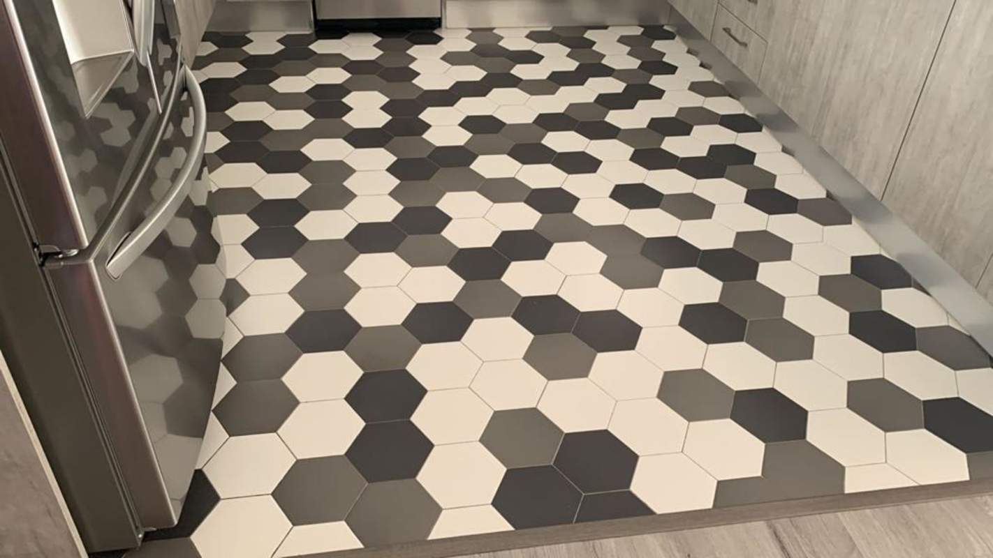 Hexagonal tile kitchen modern pantry PH Rivage Tower Panama City