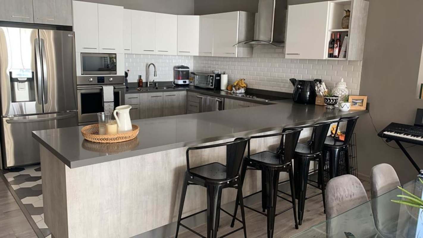 Contemporary kitchen with island stainless appliances PH Rivage Tower Panama City