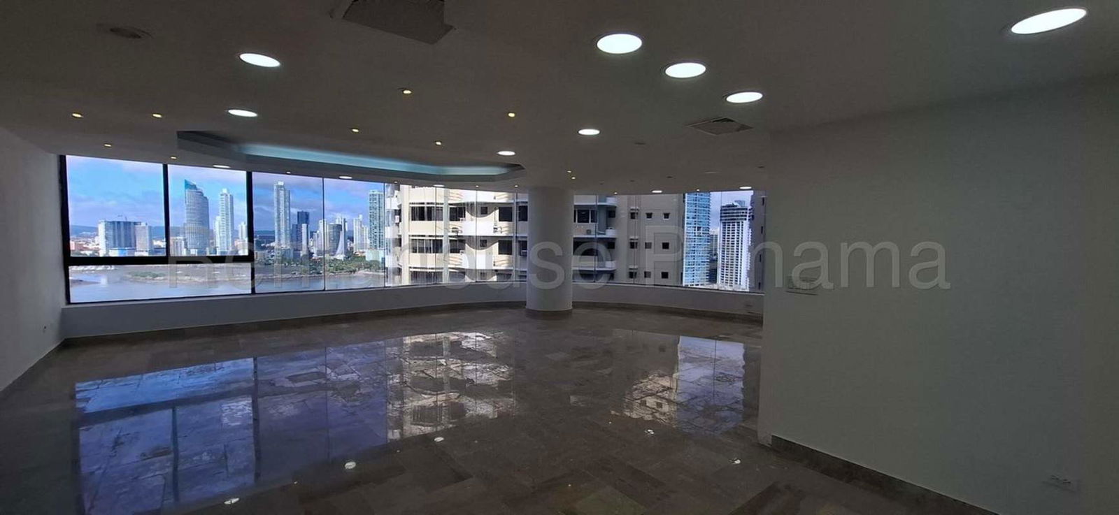 Wide marble hallway with closets in luxury apartment PH Costa Pacifica Panama City