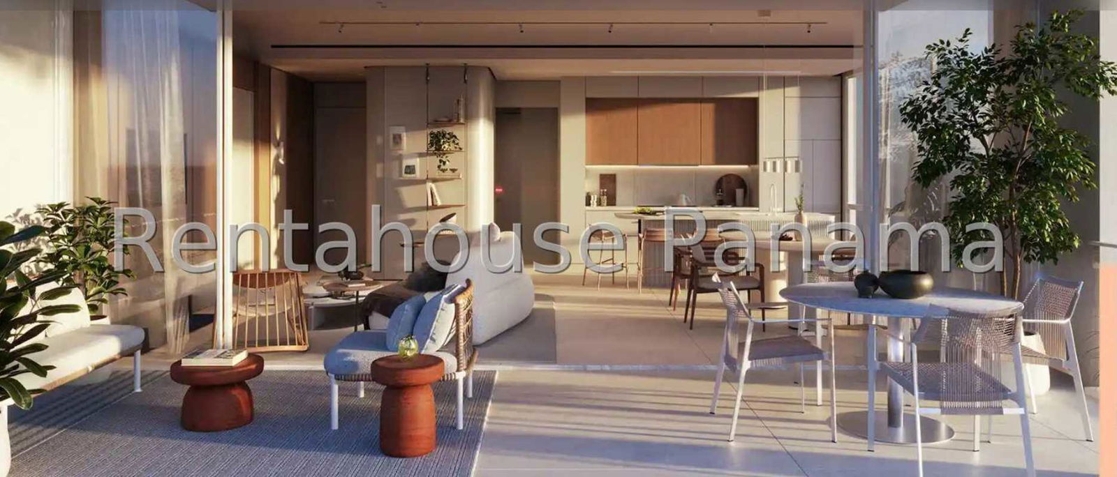 Bright bedroom suite with built-in closet, ocean view windows in PH BIOMA Costa del Este Panama