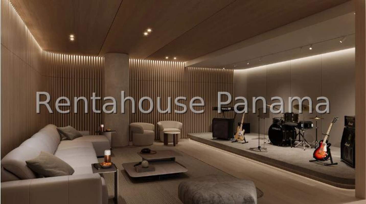 Open kitchen with granite countertops, breakfast bar in PH BIOMA Costa del Este Panama