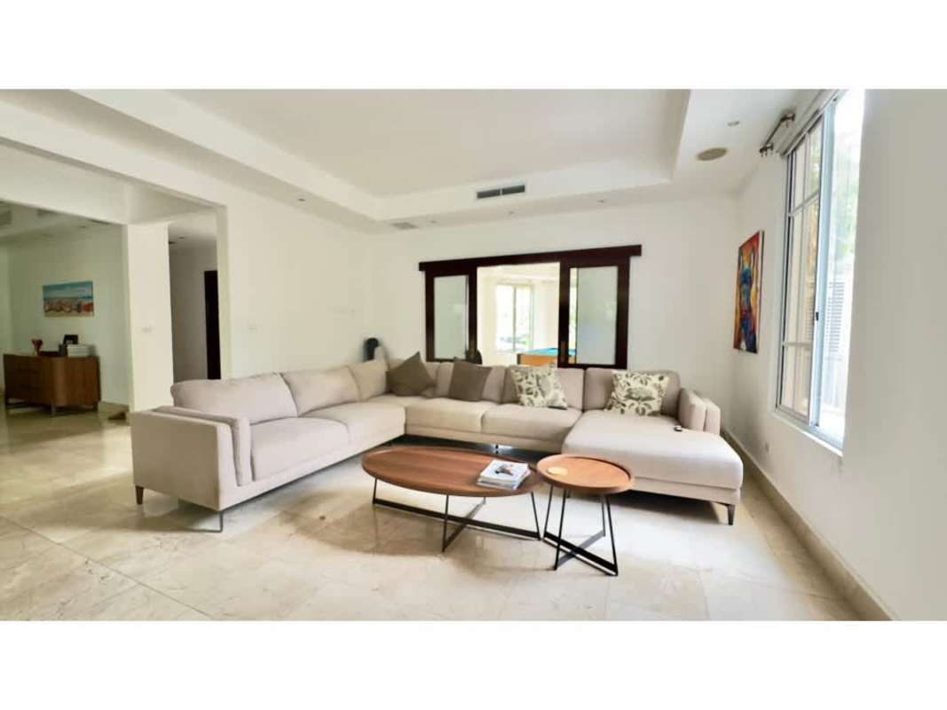 Spacious living room with natural light marble floors luxury home in Costa del Este Panama
