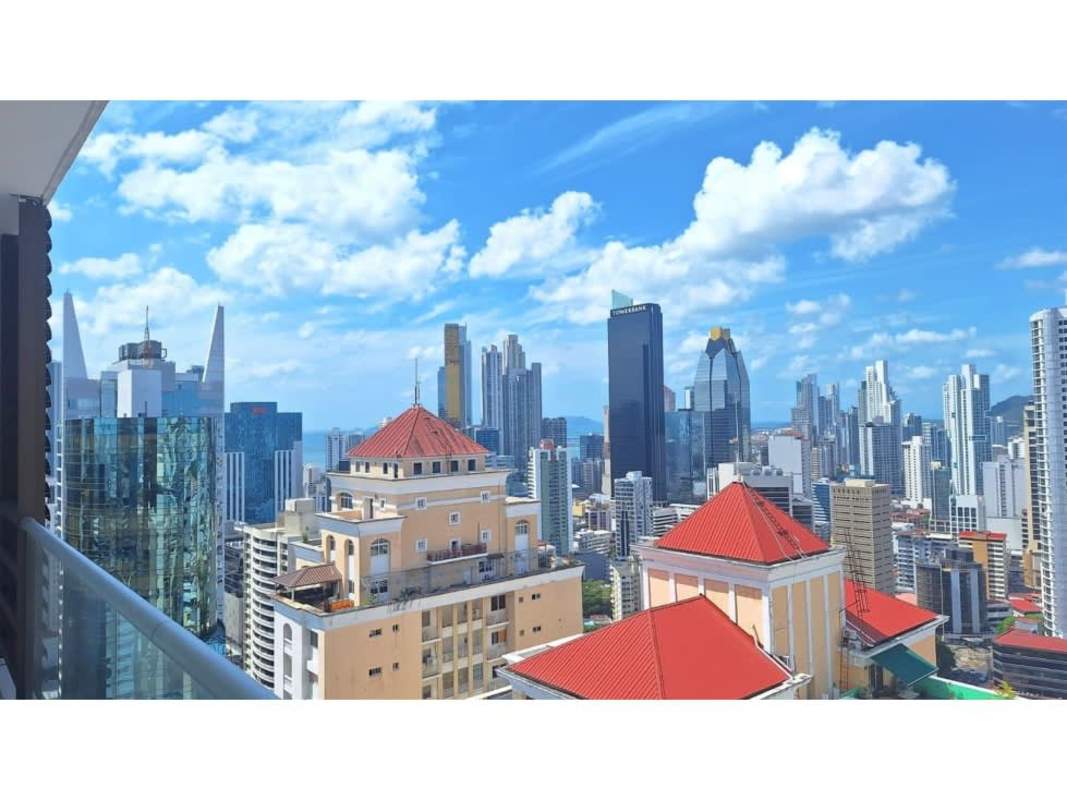 City skyline viewed from the apartment balcony at PH Urbana in Obarrio Panama City