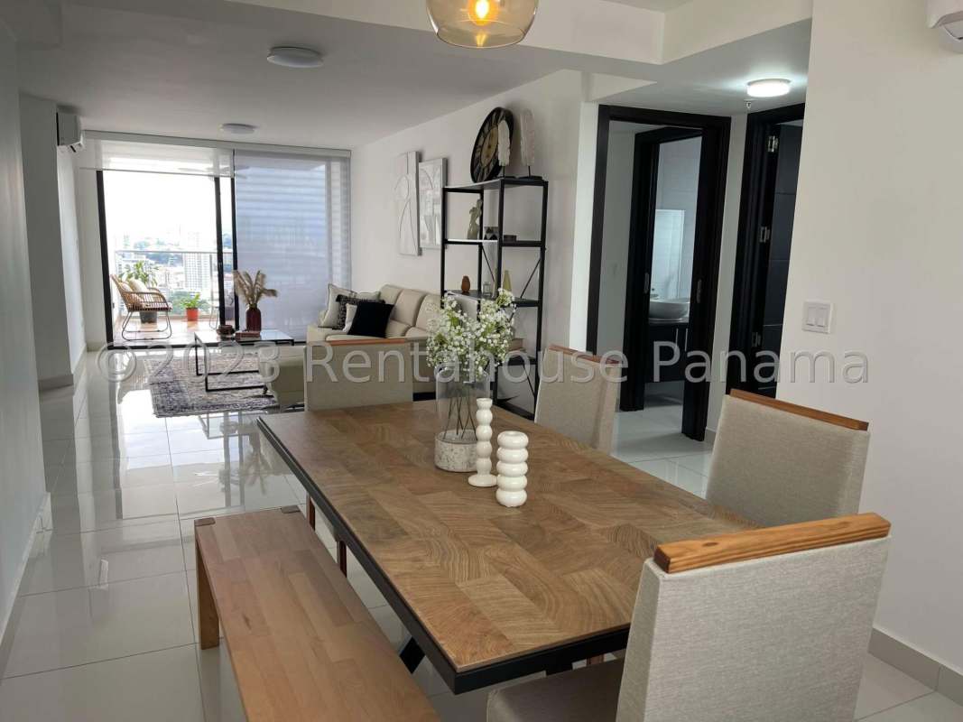 Modern open living dining room with city views Carreras Tower Panama