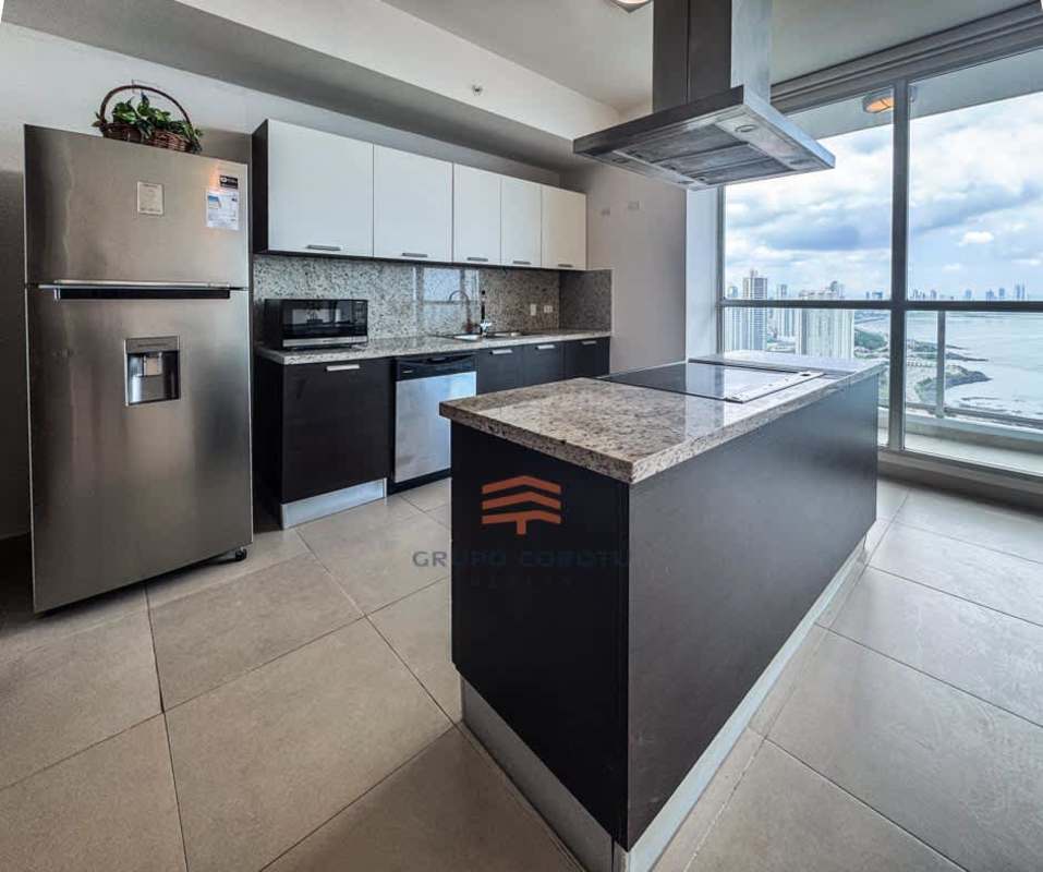 Oceanfront condo kitchen granite counters open layout Punta Pacifica Panama