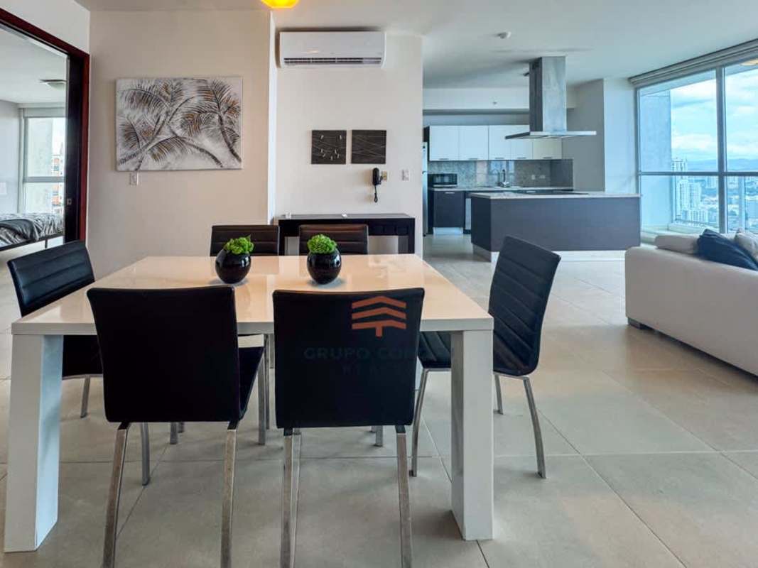 Modern furnished living room with panoramic ocean views in PH Oceanaire Punta Pacifica