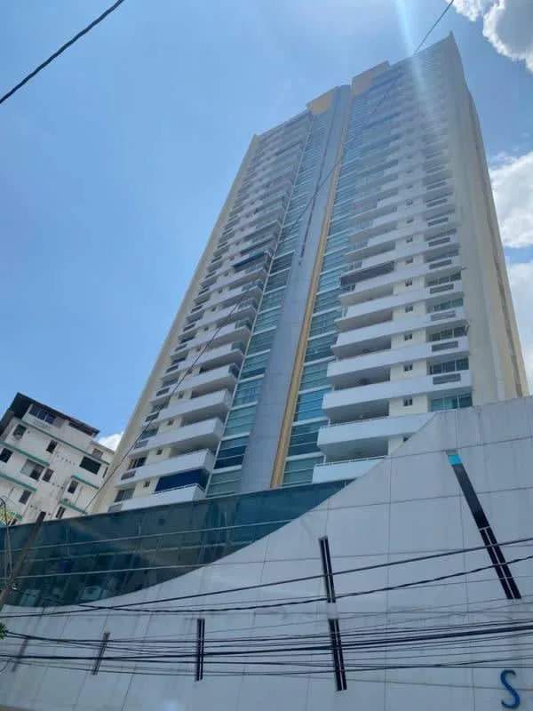 Tall condominium tower of PH Solaris with balconies, El Cangrejo Panama City