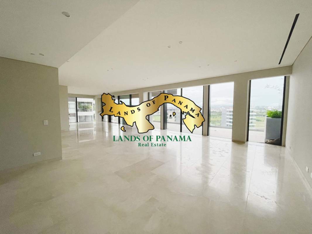 Sophisticated marble dining room with panoramic windows in PH Santa Maria Panama City