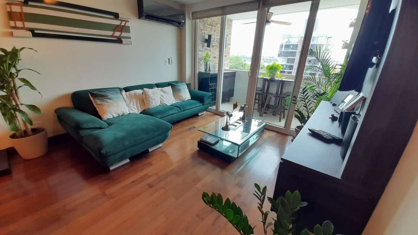 Dining and living area with access to balcony skyline view in Harmony El Cangrejo Panama City