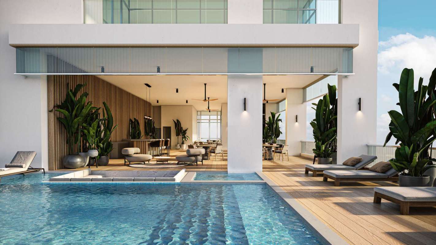 Rooftop infinity pool with skyline views Seaside Panama Calle Uruguay