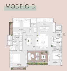 Modern three-bedroom floor plan balcony two bathrooms laundry at The Woods Boquete Panama