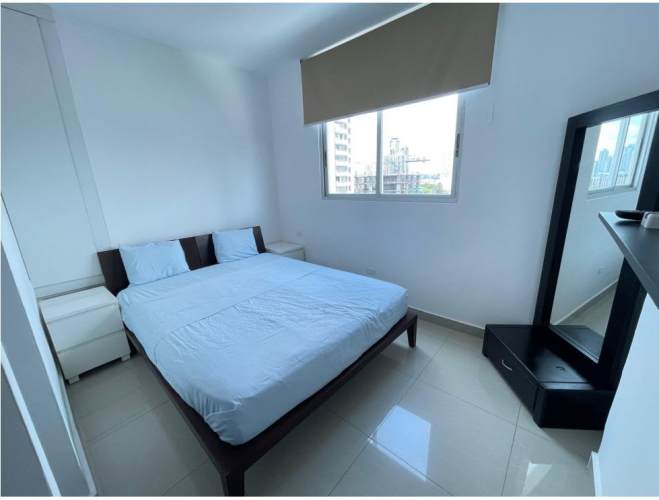 Kitchen with granite countertops, stainless steel appliances, and city view in PH Vista del Mar San Francisco Panama