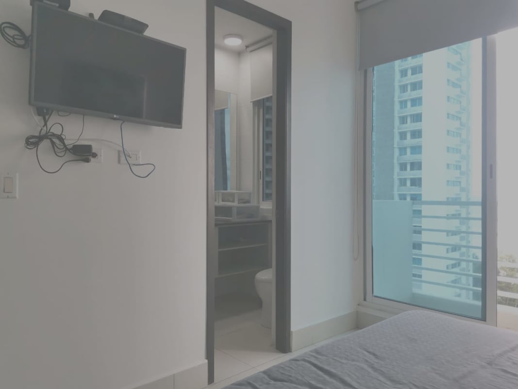 Double-height lobby with reception desk PH Castellammare Costa del Este Panama