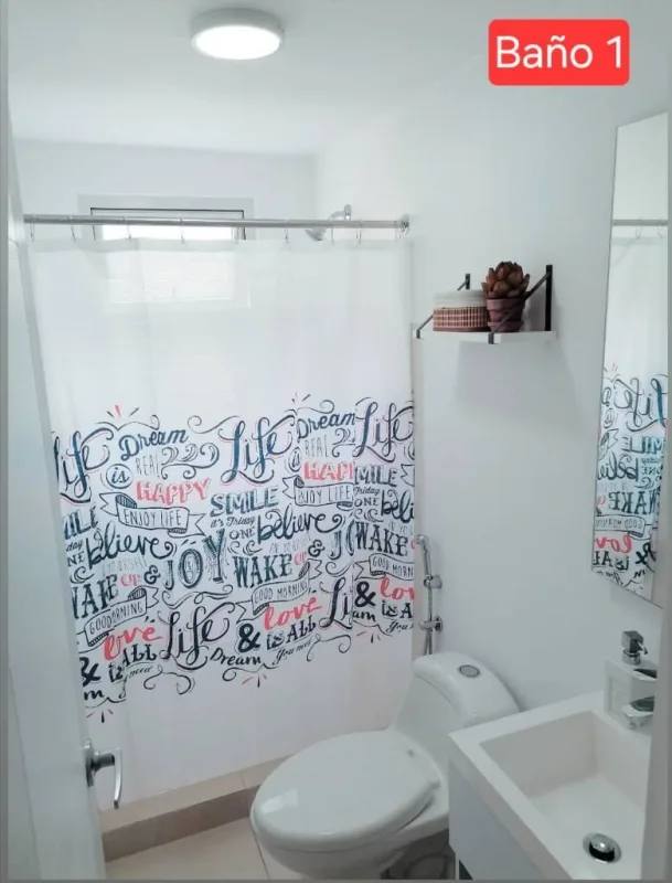 Modern minimalist bathroom with decorative shower in Panama Viejo rental