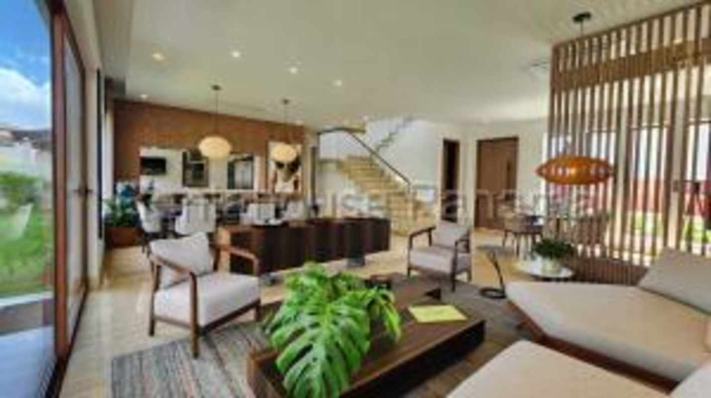 Spacious open living dining area luxury house with marble floors view to garden PH The Woods Santa Maria Panama