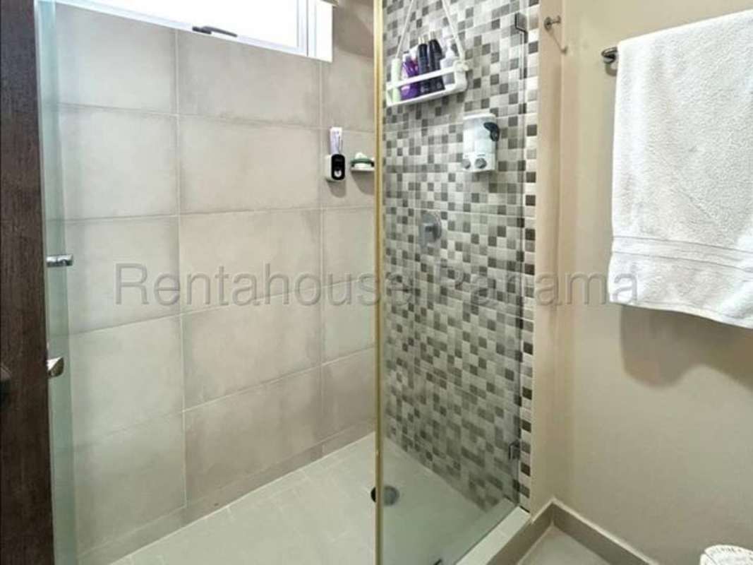 Modern bathroom glass shower designer tiles PH Pijao apartment Panama