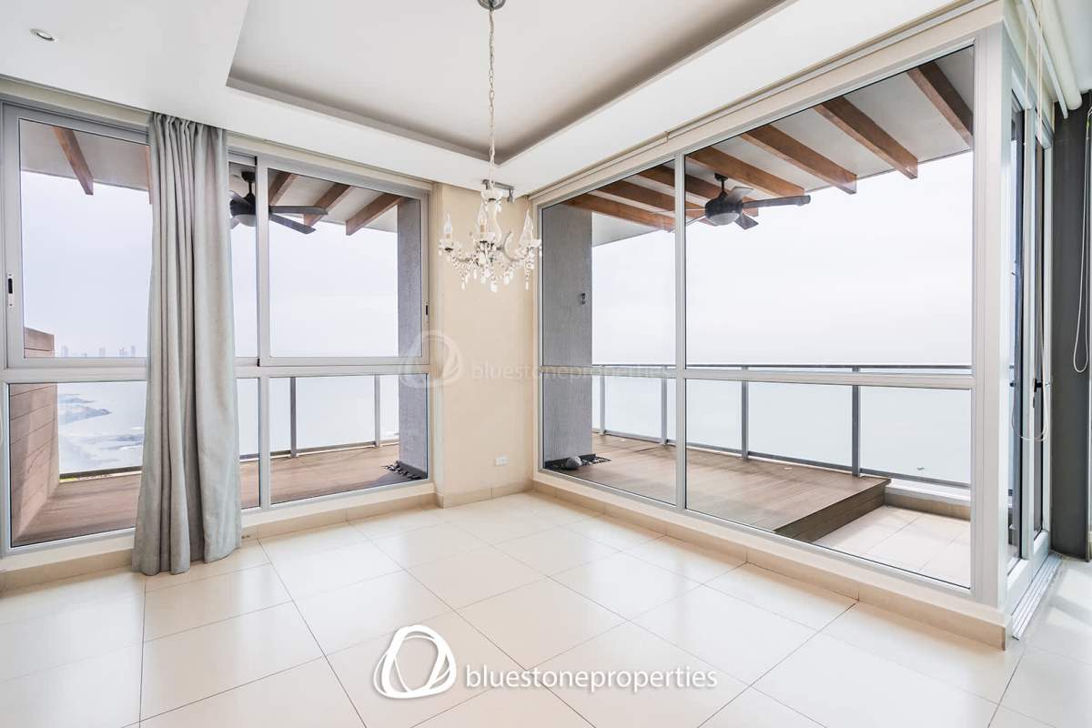 Spacious master bedroom with ocean front view in PH Ocean Club Punta Pacifica Panama