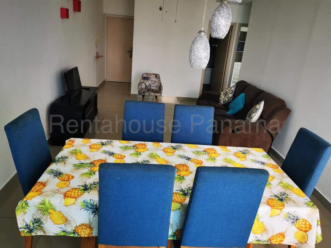 Master bedroom with built-in closet, large window and skyline view apartment in PH Rainbow Tower Panama City