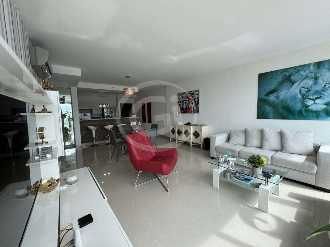 Modern open kitchen with granite breakfast bar in PH Top Tower Costa del Este Panama