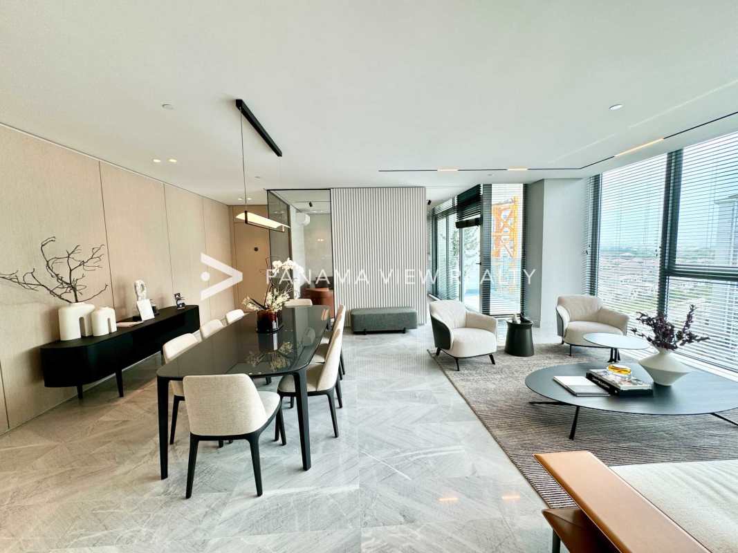 Bright spacious living and dining room with marble floors The Ivy Santa Maria Panama