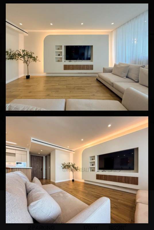 Open living dining room with large windows and balcony view PH Oceanaire Punta Pacífica Panama City