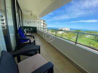 Spacious terrace balcony with ocean golf views in Casamar Resort Panama for sale