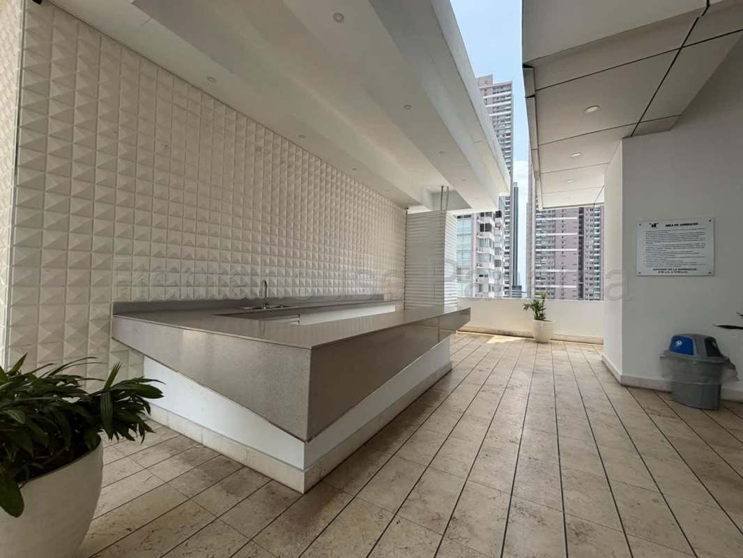 Modern bathroom with glass shower and vanity Costa del Este apartment