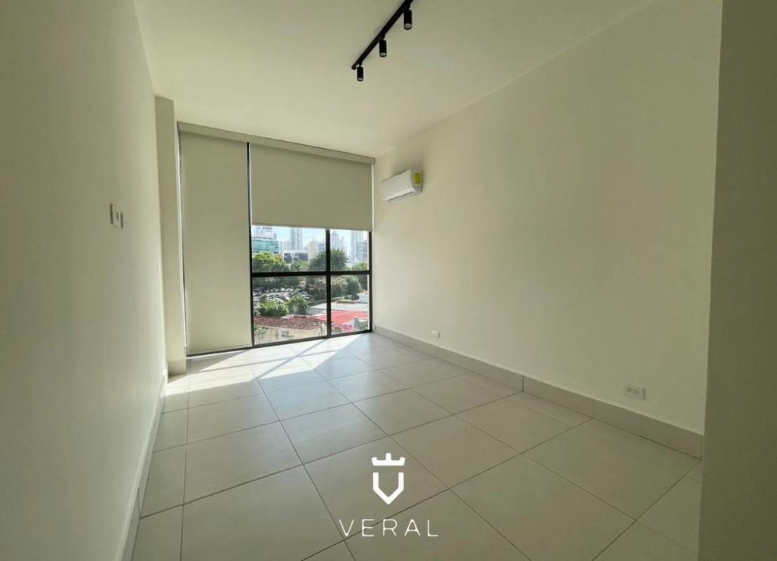 Modern living room with large window, marble floor and balcony in PH Coco Place Panama