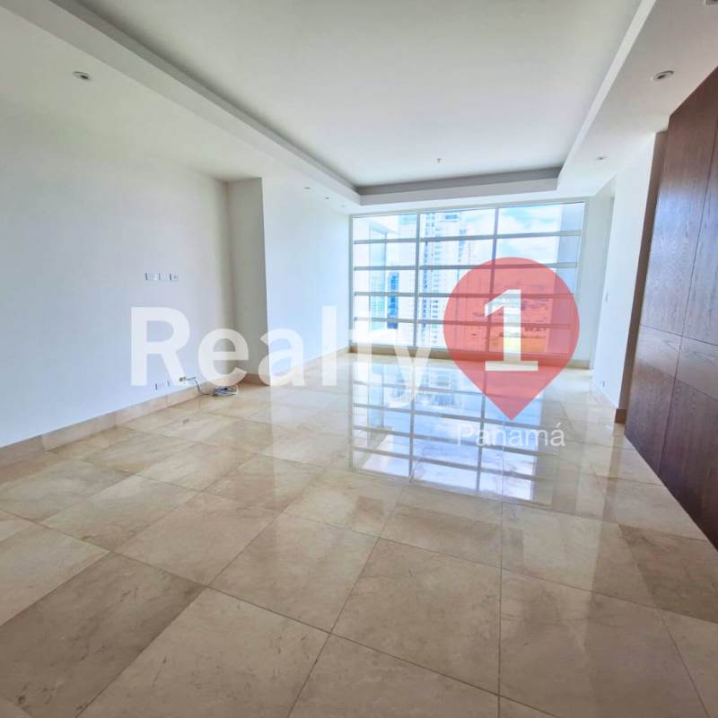 Bright luxury living room with marble flooring and city view windows in PH Aria Panama