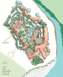 Aerial view of Buenaventura Resort with golf course, marina, residences and beachfront