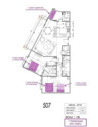 Detailed floor plan showing bedrooms, balconies, and living areas in Buenaventura beachfront condo