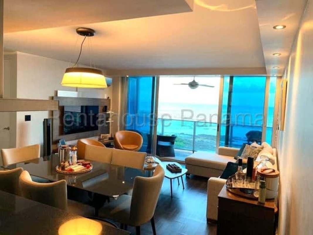 Bright bedroom featuring ocean views and AC in Icon Tower Coco del Mar Panama