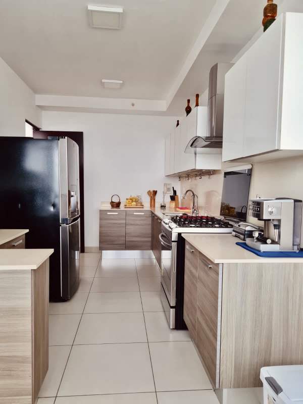 Fully equipped kitchen with stainless steel appliances in PH Dal Mare apartment Panama