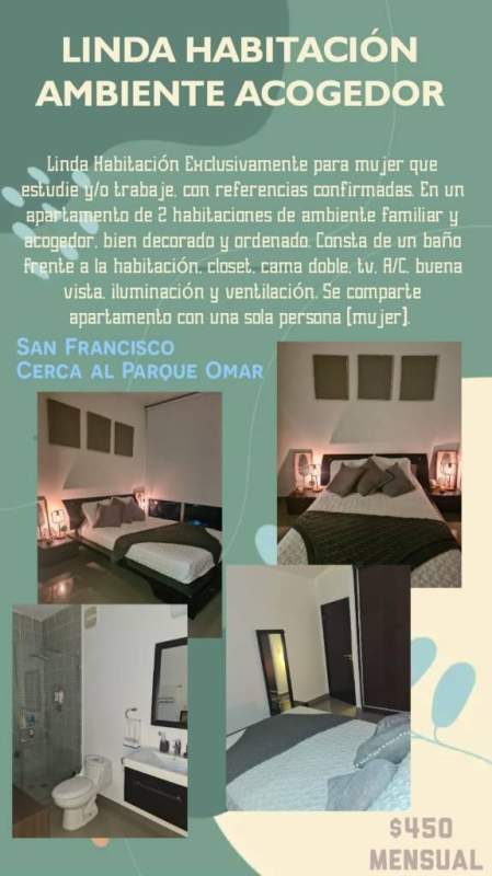 Private room for rent for female tenants near Parque Omar in Panama City